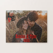 Rood & Zwart LOVE Ontwerp met Foto, Namen & Datum Legpuzzel (Horizontaal)