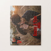 Rood & Zwart LOVE Ontwerp met Foto, Namen & Datum Legpuzzel (Verticaal)