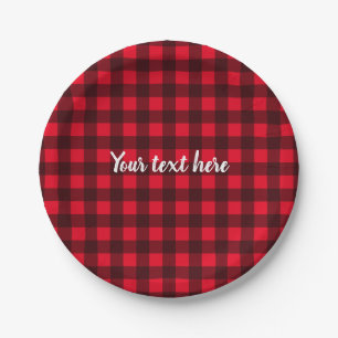 Rood zwart lumberjack buffolo plaid papieren bordje