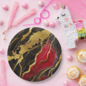 Rood Zwart Marmer Patroon met Goud Papieren Bordje (Feest)