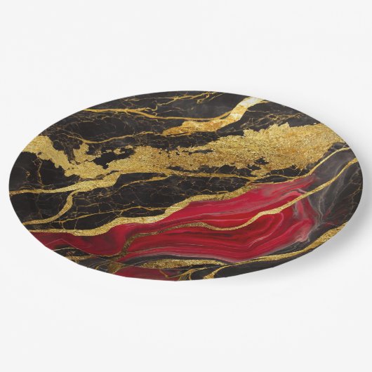 Rood Zwart Marmer Patroon met Goud Papieren Bordje (Gekanteld)