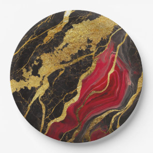 Rood Zwart Marmerpatroon met Goud Papieren Bordje