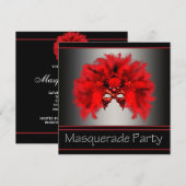 Rood zwart masker maskerade feest kaart (Voorkant / Achterkant)