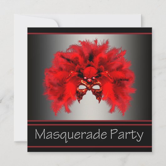 Rood zwart masker maskerade feest kaart (Voorkant)