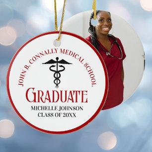 Rood Zwart Medische School Foto Aangepast Afstuder Keramisch Ornament