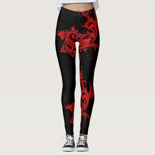 Rood & Zwart Meisje Swirls Design Leggings (Voorkant)