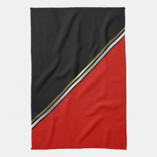 Rood Zwart met Goud Zilveren Streep Theedoek