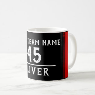 Rood Zwart met Teamnaam Nummer Koffiemok
