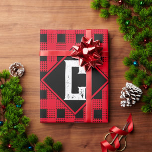 rood & zwart modern buffelplaid Monogram initiaal Cadeaupapier