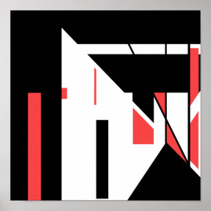 Rood zwart op wit MCM-achtig Geometrisch Design Po Poster