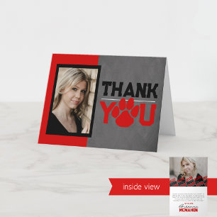 Rood & Zwart Pawprint Afstuderen Vouwen 2 Foto Bedankkaart