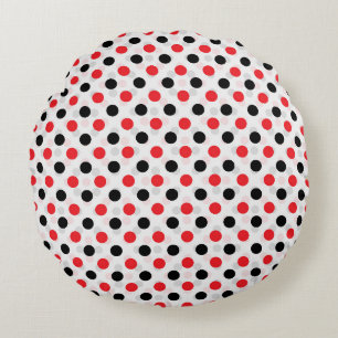 Rood Zwart Polka Dots Textiel Patroon Ontwerp Rond Kussen
