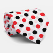Rood Zwart Polka Dots Textiel Patroon Ontwerp Stropdas (Opgerold)
