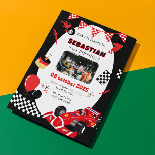 Rood & Zwart Race Verjaardag Uitnodiging - Aangepa