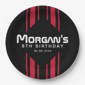 Rood Zwart Racing Car Stripe Verjaardagsfeest Papieren Bordje (Voorkant)