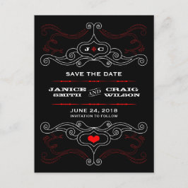 Rood & Zwart Rock 'n' Roll Muziek Thema Trouwdag Aankondigingskaart