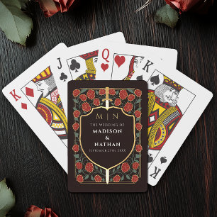 Rood Zwart Royal Sword Shield Wedding Favoriet Pokerkaarten