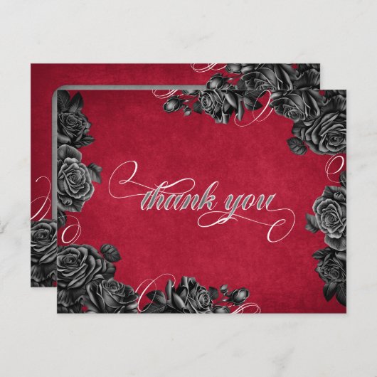 Rood Zwart Rozen Gotische bruiloft Bedankkaart (Voorkant / Achterkant)