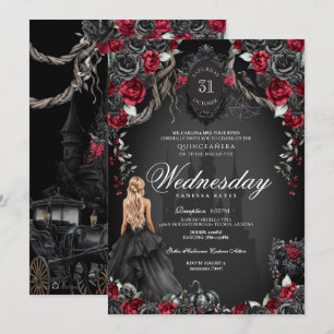 Rood Zwart Rozen Quinceanera Gotische Halloween Kaart