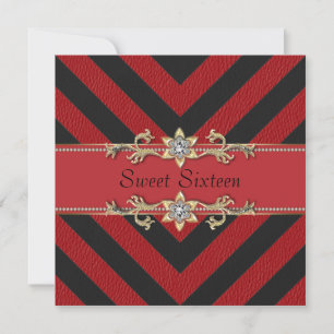 Rood Zwart Sassy Streep Sweet Sixteen Uitnodiging