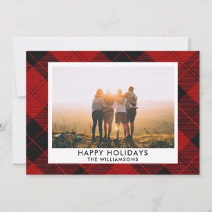 Rood Zwart Tartan Aangepaste Naam Foto Bericht Feestdagenkaart