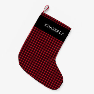 Rood Zwart Tartan Buffalo Plaid Naam Gepersonalise Kleine Kerstsok