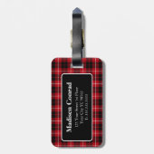 Rood Zwart Tartan Plaid Monogram Bagagelabel (Achterkant verticaal)