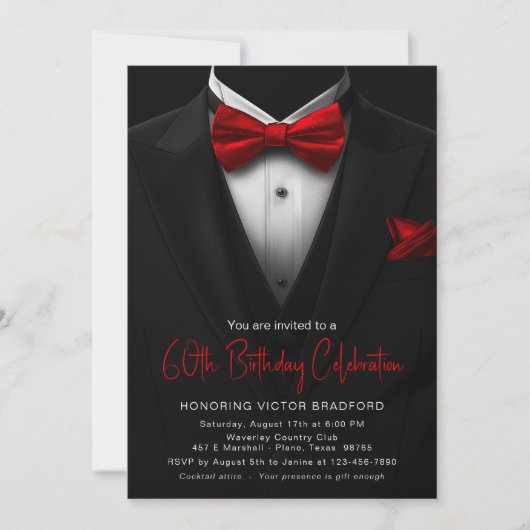 Rood Zwart Tuxedo Mannen Elk nummer Verjaardag Kaart (Voorkant)