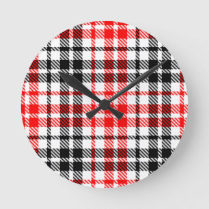 Rood Zwart Twill Geruit Schotse Ruit op Wit Ronde Klok