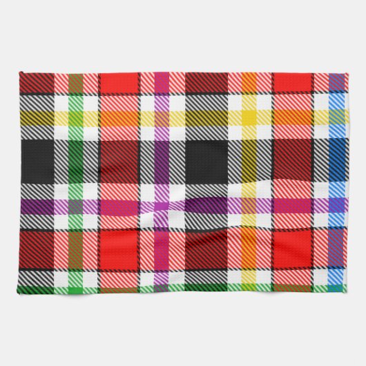 Rood Zwart Veelkleurig Flanel Plaid Tartan Design Theedoek (Horizontaal)