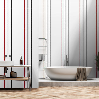Rood Zwart Verticaal Streep Wit Behang