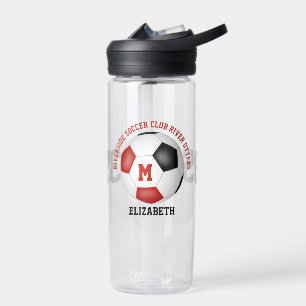Rood Zwart Voetbal Team Kleuren kinder tiener Cust Waterfles