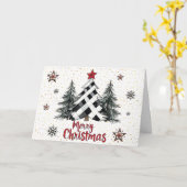 Rood Zwart Vrolijk Kerstbomen Kerst Kaarten (Gele Bloem)