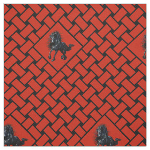 Rood/zwart weefsel, diamant, Friese paard 5" Stof