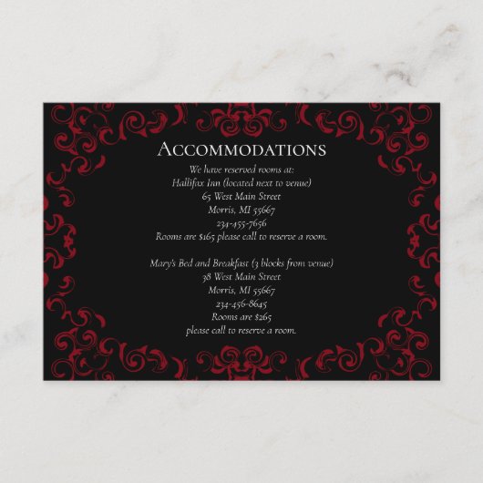 Rood & Zwart Wervelend Gotisch Huwelijk Informatiekaartje (Voorkant)