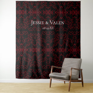 Rood & Zwart Wervelende Gotische Bruiloft Wandkleed