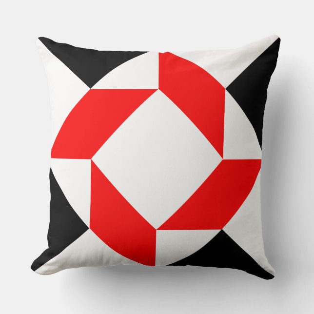 Rood zwart wit abstract geometrisch patroon kussen (Voorkant)
