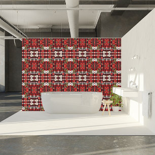 Rood Zwart Wit Bloemen Boerderij Plaid Behang