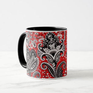 Rood Zwart & Wit Bloemmotief Paisley Boheemse Boho Mok