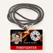 Rood, Zwart & Wit Brandweerman Foto ID Badge (Voorkant met draagriem)