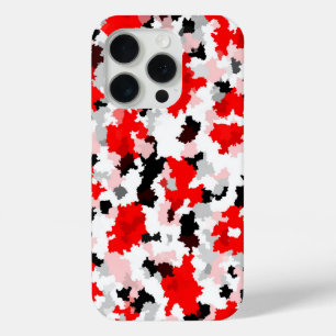 Rood Zwart Wit Camo Abstract Ontwerp iPhone 15 Pro Case
