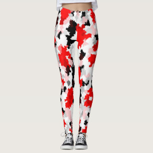 Rood Zwart Wit Camo Abstract Ontwerp Leggings