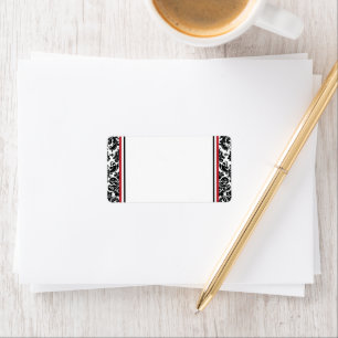Rood, Zwart Wit Damask Trouwadres Etiket
