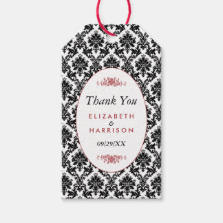  Rood, Zwart & Wit Damast bruiloft gunst Cadeaulabel