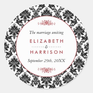  Rood, Zwart & Wit Damast bruiloft gunst Ronde Sticker