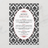 Rood, Zwart & Wit Damast Bruiloft Menu (Voorkant)