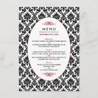  Rood, Zwart & Wit Damast Bruiloft Menu