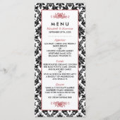 Rood, Zwart & Wit Damast Bruiloft Menu (Voorkant)