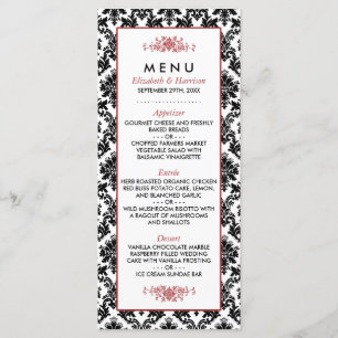 Rood, Zwart & Wit Damast Bruiloft Menu