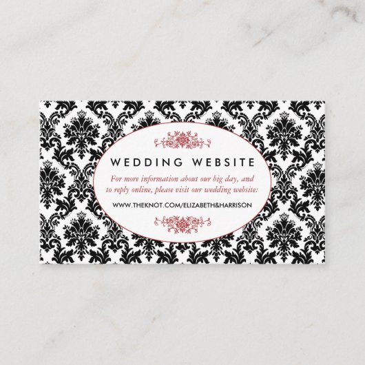  Rood, Zwart & Wit Damast Bruiloft Website Informatiekaartje (Voorkant)